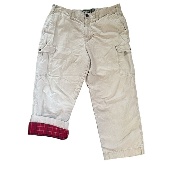 Eddie Bauer Men’s Flannel Lined Relaxed Fit Khaki Cargo Pants Outdoor Work 38x30 - Picture 1 of 6